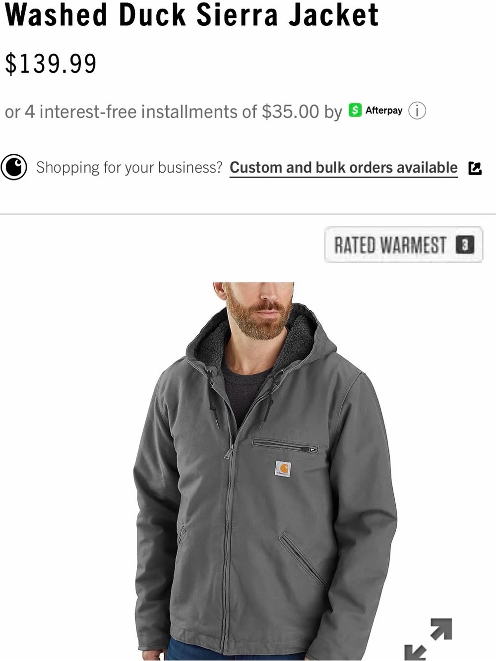 Carhartt Gray Hooded Washed Duck Puffer Jacket